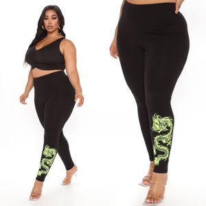 Dragon Printed Leggings Pants Female Gym Elastic High Waist Leggins Winter Plus Size Leggings Solid Casual Fitness Pants LJ201104