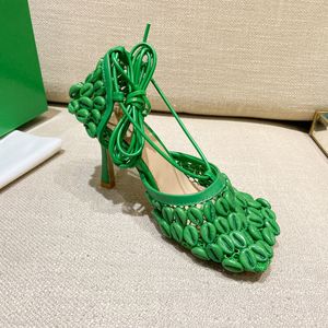 Sandálias femininas sensuais de malha de couro genuíno, sapatos modernos, dedo do pé quadrado, sandália de salto alto, top designer feminino, festa de escritório, vestido de noiva, sapatos, tamanho 35-43, com caixa