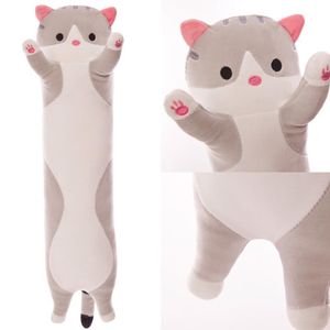 50cm Long Cute Creative Cat Plush Pillow Toy Soft Stuffed Pillow Doll Cushion Sleeping Kitten Pillow Sleeping Hug Lazy Gift LJ200821