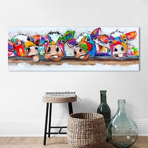 HDartisan Vrolijk Schilleij Wall Art Canvas Happy Cows Malowanie Zwierząt Picture Prints Home Decor Brak ramki Y200102