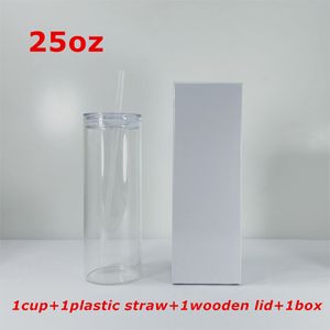 25oz Sublimacja Proste Wyczyść Frosted Piwo Okulary z Lidsplastic Słomek 750ml Białe Butelki Wodne DIY Przeniesienie ciepła Kumberle wina A12