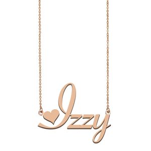 Izzy nome colares pingente personalizado para mulheres meninas crianças melhores amigos mães presentes 18k banhado a ouro jóias de aço inoxidável