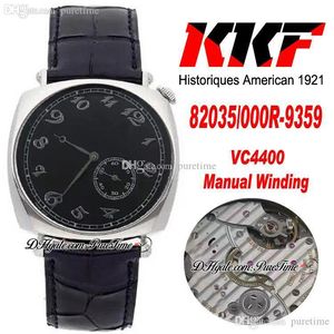 KKF Historiques American 1921 A4400 Manual Winding Mens Watch 82035/000R-9359 Steel Case Black Dial Silver Number Markers Leather Strap Puretime A01