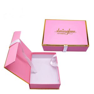 Anpassad grossisttryck Logo kartong Skincare Box Beauty Magnetic Pink Glitter Cosmetic Packaging Box med vita skär