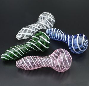 Beautiful Ribbon Glass Pipes 4.1 Inches Hand Pipe Hookah Water Bong Smoking Tobacco Dry Herb Spoon Pipes Dab Rigs Bubbler