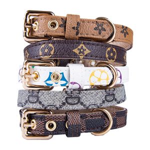 Dog Collars Leash Set Classic Presbyopia Designer Letters Pattern Print Leashes PU Leather Fashion Casual Adjustable Dogs Cats Neck Strap Cute Pet Collar Poodle A50