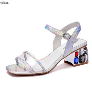 Wholesale sexy silver open toe heels for sale - Group buy Dress Shoes Olomm Women Leather Sandals Square High Heel Sexy Crystal Open Toe Gorgeous Silver US Plus Size