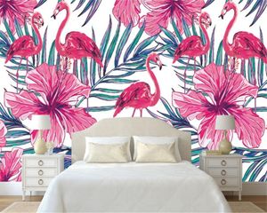 Beibehang Современной высокого качества фото обои рисованной фламинго пальмовых листьев настенной фон стена 3d обои для рабочего стола