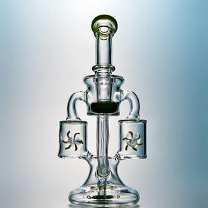 Recurso de ventos de 8 polegadas PERC BONGS DUPLO RECUCLER SPINGING PERCOLATER CABER DAB DAB PIZES DE ÁGUA DE ALUJA DE 14MM COM TIXA DE VIDRO