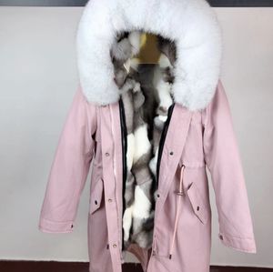 Women's Parka Femme Mid-Längd Fox Fur Liner Winter Coat Jacket 85cm 201031