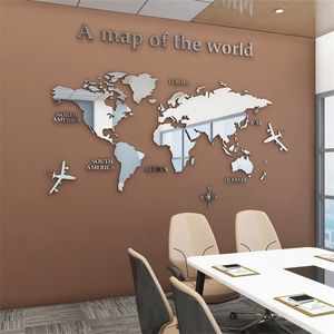 Avrupa Tipi Dünya Haritası 3D Akrilik Duvar Çıkartmaları Kristal Ayna Çıkartmalar Ofis Kanepe TV Arka Plan Duvar Dekoratif Çıkartmalar 201201