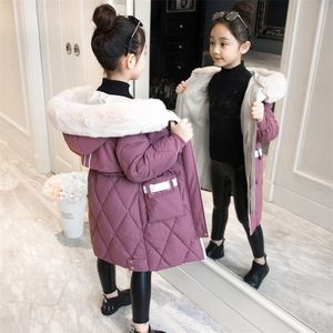 2020 새로운 브랜드 어린이 소녀 재킷 두꺼운 긴 겨울 따뜻한 코트 패션 파카 후드 겉옷 옷 아이들을위한 여자 의류 LJ201017
