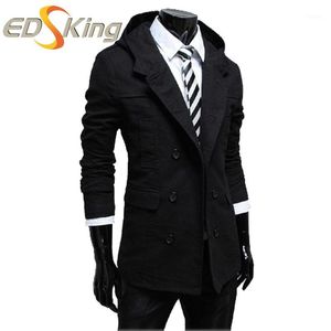 Men's Trench Coats Wholesale- Mens Fashion Coat Khaki Brown Double Breasted Silm Fit Brand Clothing Pea Man Long Casaco Masculino1