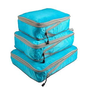 Rantion 3pcs/set Compression Packing Cubes Travel Storage Bag Luggage Suitcase Organizer Set Foldable Waterproof Nylon Material T200710