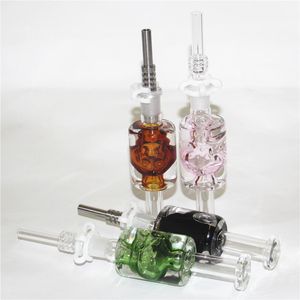 Schädel-Rauchpfeifen Shisha-Glas-Nektar-Bong-Kit mit Quarzspitzen 14-mm-Kühlöl flüssiges Glycerin in Dab-Stroh-Ölplattformen