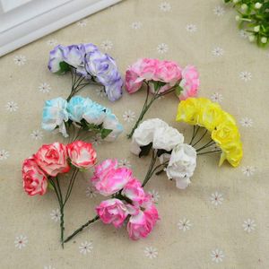 6pcs/Bündel Künstliche Papierrosen Blumen Weihnachten für Home Hochzeitsdekoration Accessoires Gefälschte Navidad Nadelwork DIY WREA Qyllsll