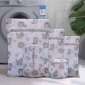 Cute Cat Pattern Clothing Wash Bag Thicken Machine Washing Mesh Bag Laundry Bag Underwear Pouch Clothes Protection Net 10pcs lot 201021