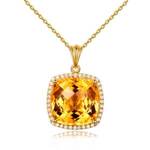 Black Angel 18k Gold Luxury Square Citrine Yellow Tourmaline Crystal Gemstone Cz Pendant Necklace for Women Wedding Jewelry