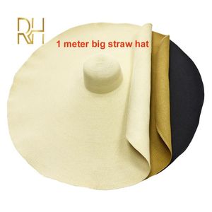 Big Beach sun Straw hat 30 40cm brim 80 100cm diameter Women round protect travel holiday caps foldable super large straw hat Y200714