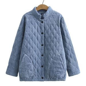 Autumn Winter Coats For Women Solid Color Single Breasted Jacket Corduroy Diagonal Pocket Parka Female Oversize Clothing 201029