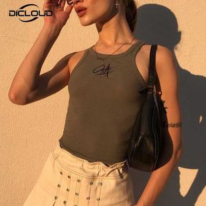 Damen Tanks Camis Chic Mode Gia Brief Embiodery Tank Top Frauen Sommer Baumwolle Skinny Crop Tops Vintage Punk Mädchen Sleeveless Ts Ts