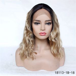 موجة الشعر الاصطناعية الدانتيل الجبهة الباروكة perruques de cheveux همز الدفن wigs 14 ~ 26 بوصة 18113-1B-18