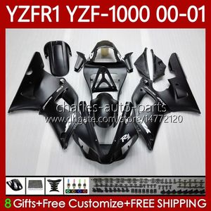 Motorradkarosserien für Yamaha YZF-R1 YZF-1000 YZF R 1 1000 CC 00–03 mattschwarze Karosserie 83Nr