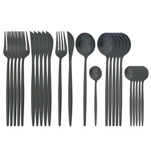 24 pezzi posate nere in acciaio inox stoviglie coltello forchetta cucchiaio da caffè cucina di casa cena set da tavola 201128