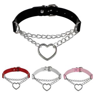 Regulowany serce Naszyjnik Skórzany Choker Metalowy Hiphop Cute Cosplay Maid Collar Punk Gothic Moda Biżuteria Dziewczyny Prezent