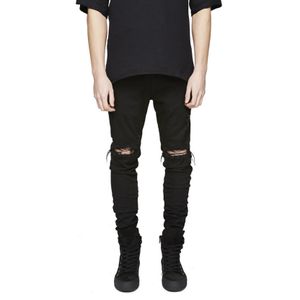 Godlikeu Mens förstör nödställda jeans rippade mager svart cyklist moto hiphop urban denim byxor