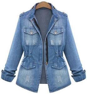 Frühling Herbst Neue Edle Sterne Dame Streetwear Denim Jacken Blau Patchwork Taschen Knöpfe Hochwertige Baumwolle Rollkragen