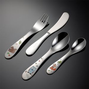 Tableware for Children Cartoon China Giant Panda Stainless Steel Kids Cutlery Set 4piece Dining Knife Fork Tablespoon Picnic 211229