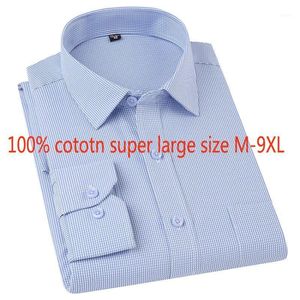 Mäns avslappnade skjortor mode av hög kvalitet vår bomull män långärmad pläd ljusblå formell tunn plus size m lxl-6xl 7xl 8xl9xl1