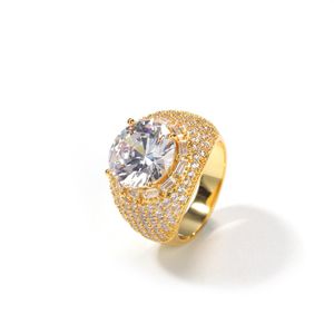 Mens Big Diamond Gold Rings High Quality Gemstone Zircon Ring Fashion Hip Hop Jewelry