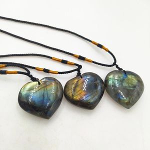 2022 new Raw Crystal Labradorite Moonstone Ocean Heart Pendant decor Jewelry Necklace Energy stone quartz Love Hearts Gift