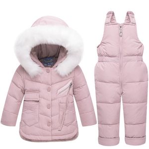 Kış çocuk giyim seti bebek kız kış tulum aşağı ceket kızlar için erkek ceket giyim kalınlaşmak kayak kar elbise LJ201202