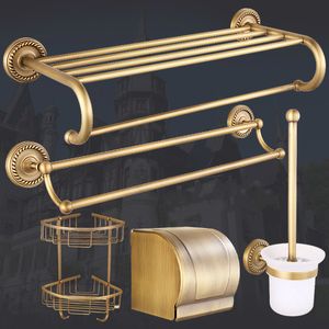 Wholesale antique brass bathrooms for sale - Group buy Solid Brass Antique Bathroom Hardware Accessories Set European Style Carved Luxury Bathroom Products Brushed Towel Ring LJ201211