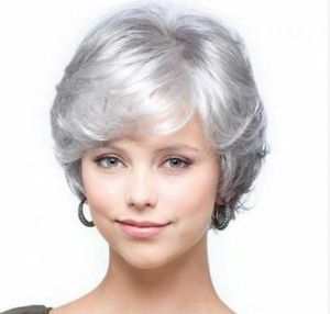 Trendy Short Silver Gray Towheaded Curly Synthetic Capless Wig Hair