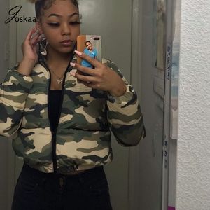 Joskaa Camouflage Army Green Print Frau Parkas Puffer Jacke Winter Warme Kleidung Frauen Crop Mäntel und Jacken Outwear 201029