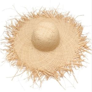 Natural Large Wide Brim Raffia Straw Hats Woven Circle Fringe Beach Cap Summer Hollow Out Big Straw Hat Y200102