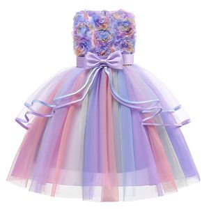 Unicorn Rainbow Dress Baby Girls Księżniczka Kwiat Pastelowe Sukienki na Letnie Przyjęcie Urodzinowe Cosplay Wykonaj kostium dziecięcy 20220224 Q2