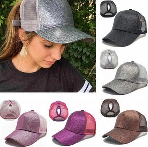 Sommar glitter kvinnor baseball keps tunna mesh sport hästsvans rörig sol hattar kepsar kvinnlig justerbar snapback hip hop hatt gc816