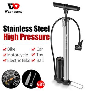 WEST BIKING Bike Ball Pump Inflator Bicycle Floor with Gauge for Presta and Schrader s-160Psi Max 220225