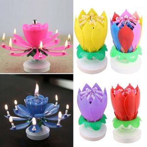 Wholesale rotating lotus birthday candle for sale - Group buy Party Hats Birthday Candles Beautiful Musical Lotus Flower Happy Gift Rotating Lights Decoration Lamp1
