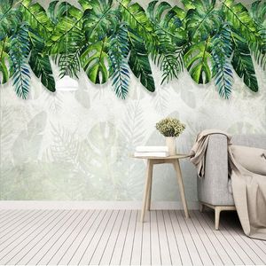 Yapışkan Duvar kağıdı Modern 3D Tropikal Rainforest Banana Leaf Pastoral Resimleri Salon Yatak odası Su geçirmez 3D Duvar Sticker