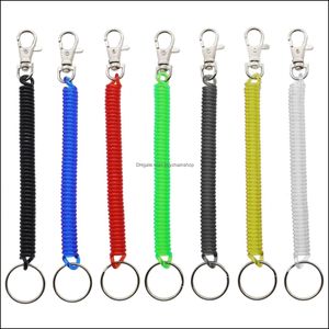 Nyckelringar Fashion Accessories Spiral Stretch Keychain Elastic Spring Rope Key Ring Metal Carabiner för utomhus Anti-Lost Phone Cord Clasp Ho