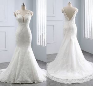 2021 Abiti da sposa classici economici Abiti da sposa Sirena Maniche ad aletta trasparenti Bateau V Abito da sposa aperto sul retro per le donne Plus Size Lungo