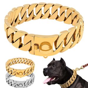 Silne metalowe kołnierze łańcuchowe dla psów ze stali nierdzewnej Szkolenie zwierząt domowych Kołnierz dla dużych psów Pitbull Bulldog Silver Gold Sho Jllwck