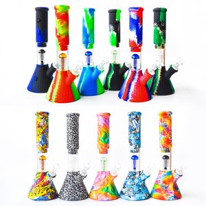 Narghilè da 10,5 pollici Pipa ad acqua in silicone Beaker Bong con ciotola di vetro 6 Bracci Percolatori dab oil rig