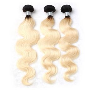 Hårbuntar Weave 1B 613 Färg Brasiliansk kroppsvåg 8-28 tum 3 buntar Virgin Human Hair Bundle Extensions Tjock Soft Säljare Factory